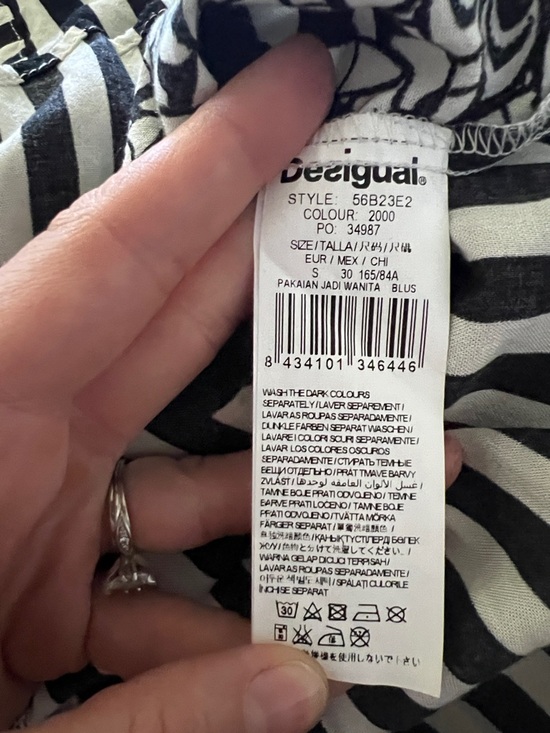 Desigual Size S Black and White Striped Tie-Front Blouse - Picture 7 of 7